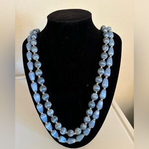 Vintage Blue Spun Silk and Gold Tone Beaded Necklaces (2), 14.5” Length